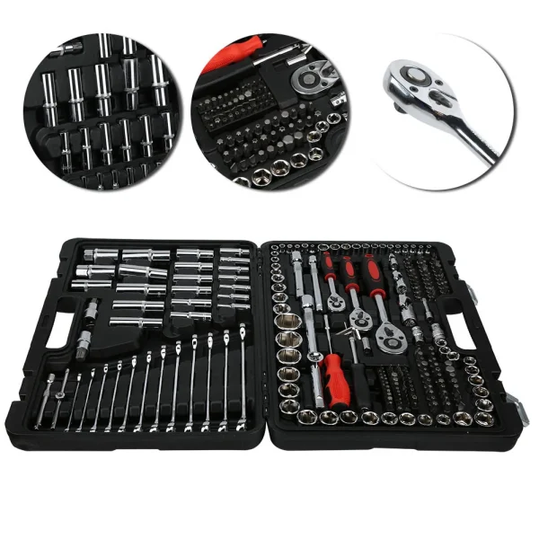 215Pcs Ratchet Wrench Set 1/4in 3/8in 1/2in Socket Set Tool Case Hand Tool Kits Box LPD00057 - Image 4