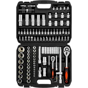 Mechanics Tools Kit,108-Piece 1/4"&1/2 Metric And Standard Socket Set,Ratchet Set,Quick Release Reversible Ratchet Wrench