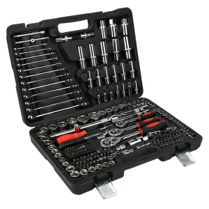 215Pcs Ratchet Wrench Set 1/4in 3/8in 1/2in Socket Set Tool Case Hand Tool Kits Box LPD00057