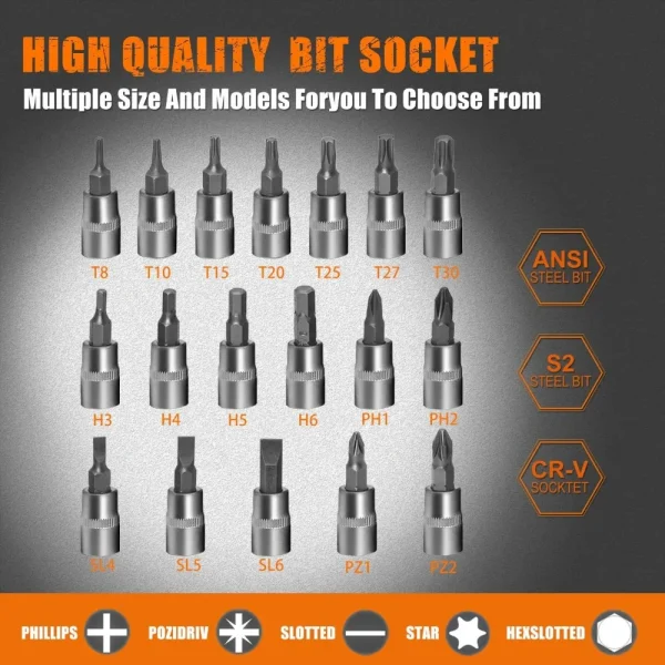 Mechanics Tools Kit,108-Piece 1/4"&1/2 Metric And Standard Socket Set,Ratchet Set,Quick Release Reversible Ratchet Wrench - Image 4